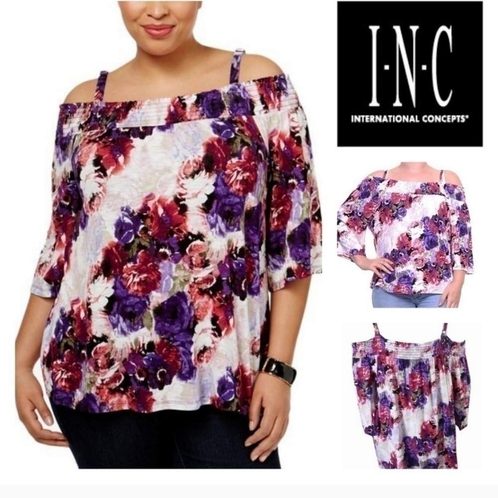 I.N.C. Fantasia Floral Cold Shoulder Blouse NWT✨️ 2x NWT